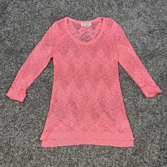 Women’s Pink Rose Coral Pink Crocheted Top Blouse Size Large - Picture 1 of 8